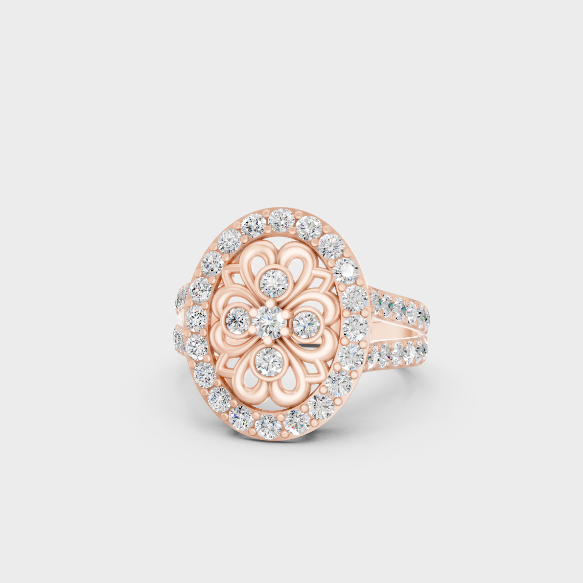 A romantic profile of the 1.20 Carat Round Cut Lab-Grown Diamond Cocktail Ring crafted in 14K Rose Gold.